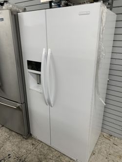 Kitchen aid side by side in glossy white counter depth