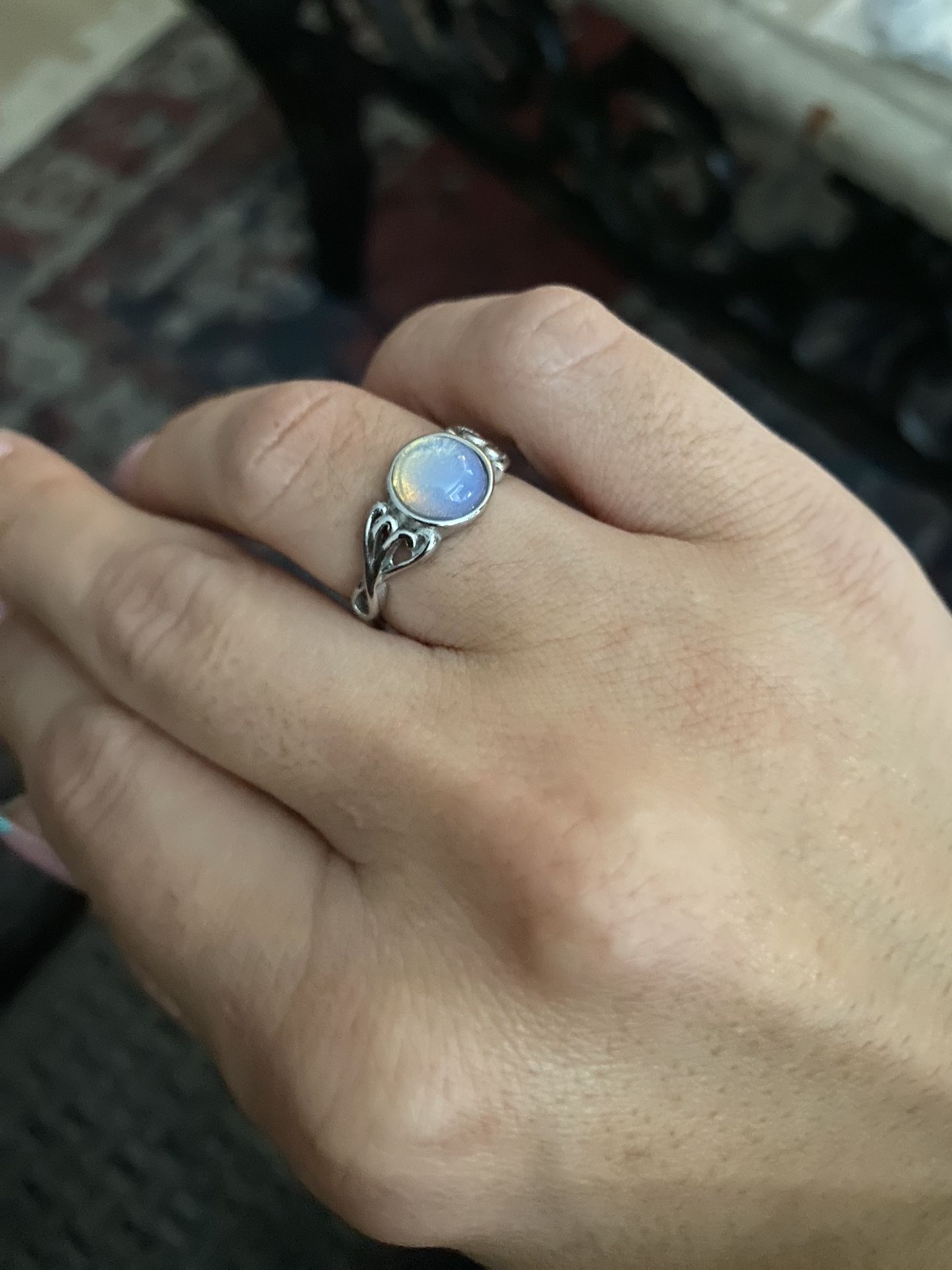 Stainless Steel Ring With Moonstone/opal Bead