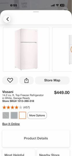 Vissani 14.2 cu. ft. Top Freezer Refrigerator in White, Garage Ready
