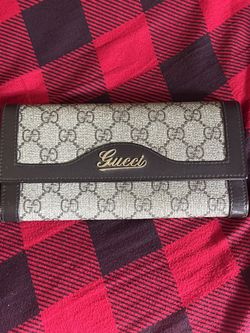 Auth Gucci Fold Pursee Wallet GG Brown Canvas Leather Italy