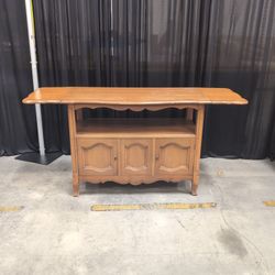 French Provincial Brown Wood Drop-Leaf Server with Cabinets
