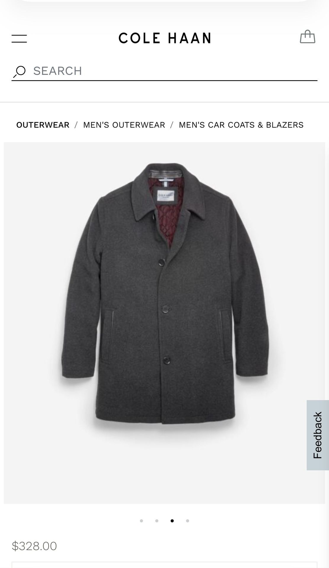 Cole Haan Signature Dark Gray Wool Blend Pea Coat Men's M Classic Fit