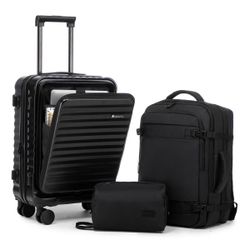3-Piece Expandable Luggage Set with 20-Inch Front Opening Hardside Suitcase and TSA Lock