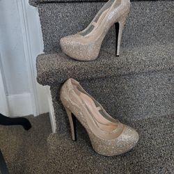 QUPID~GOLDEN GLITTERING TEXTURE PLATFORM STILETTOS!