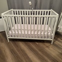 White Crib With Mattress