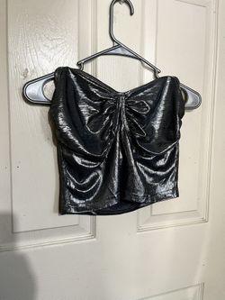 Shein Women’s Crop Top Size L Gray Silver Glitter