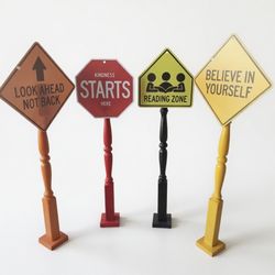 4 Motivational Classroom Signs on Wooden Stands - 33.5” Tall