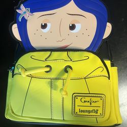 Loungefly Coraline Raincoat Cosplay Mini Backpack (NWT) Yellow Raincoat Drawstring Bag