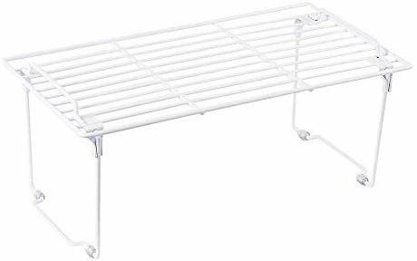 Kitchen Cabinet and Counter Shelf Organizer, Foldable and Stackable, Chrome, White