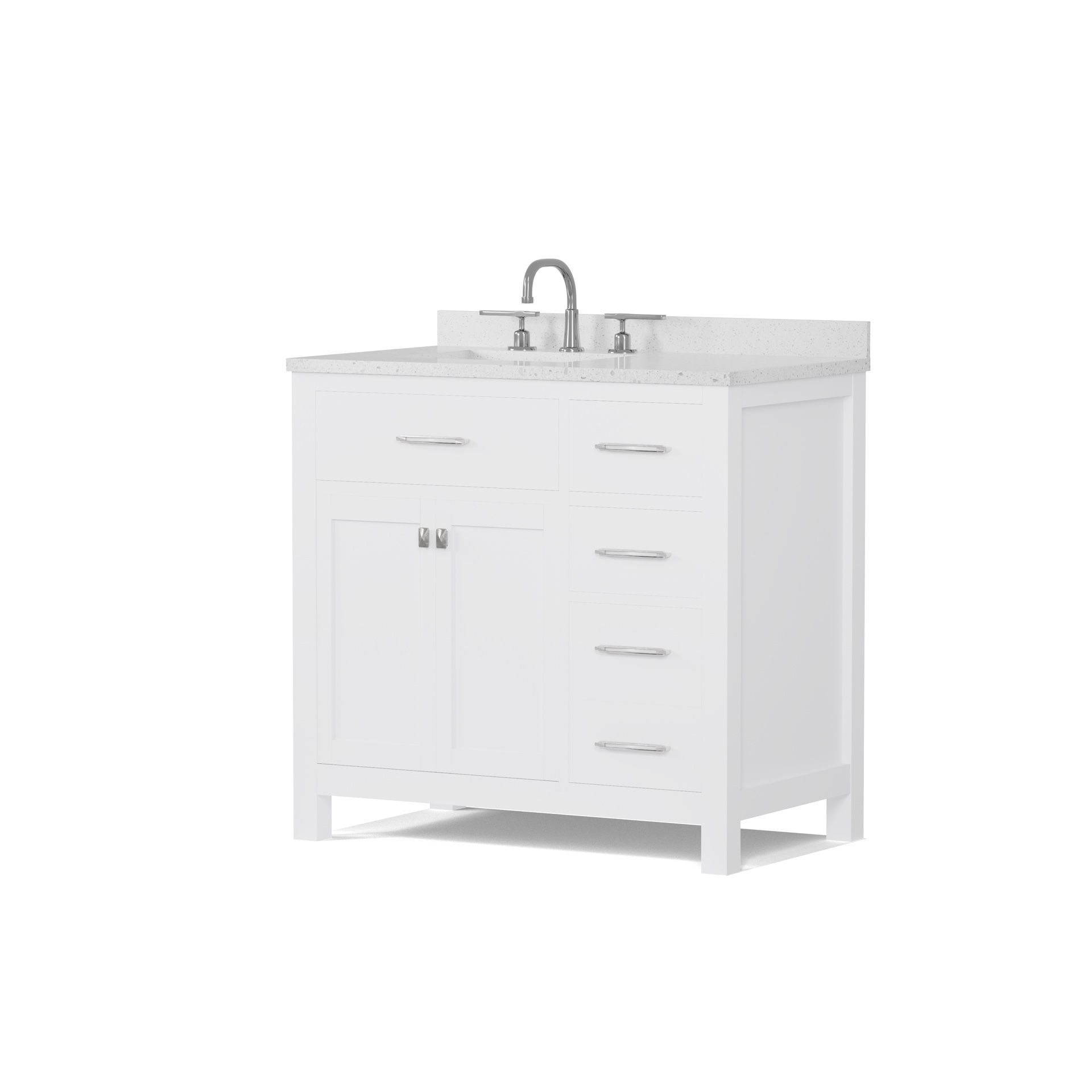 36” White Single Bathroom Vanity w Quartz Countertop Left Side Sink