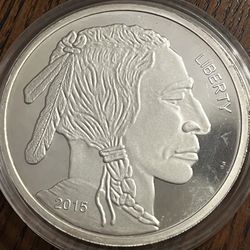 5 Troy Oz Silver 2015 Indian Head Buffalo Round Encapsulated 