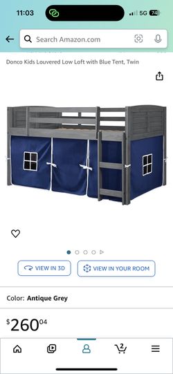 Donco Kids Louvered Low Loft with Blue Tent, Twin