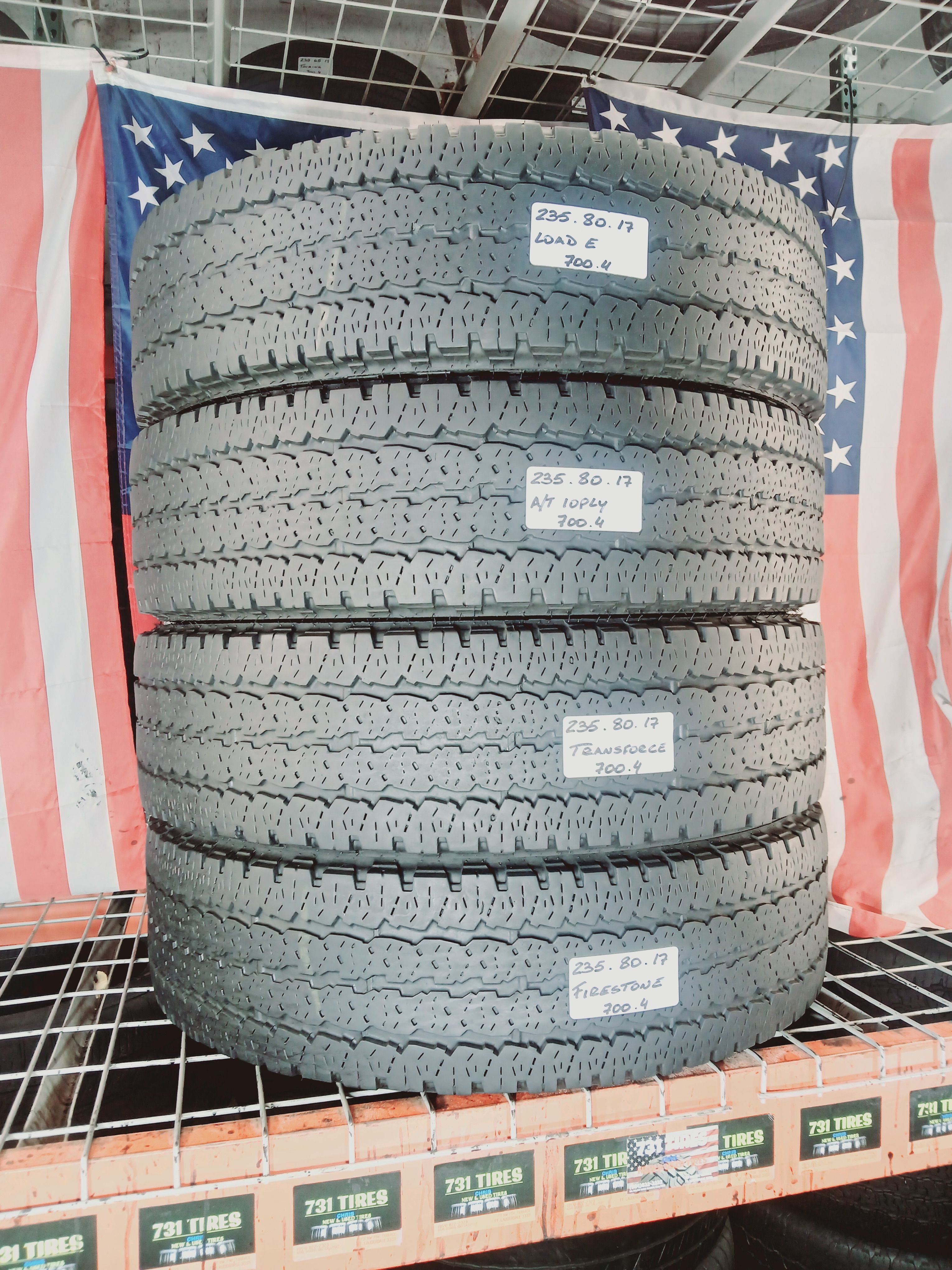 LT235/80R17 FIRESTONE TRANSFORCE A/T2 10 PLY LOAD E 235 80 17 USED TIRES SET F150 F250 F350 GMC SIERRA NISSAN TITAN SILVERADO 2500HD DODGE RAM 3500