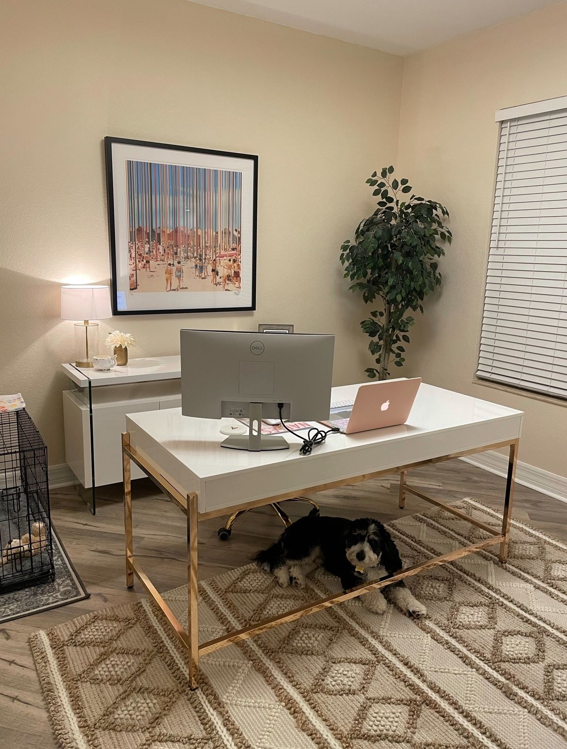 White High Gloss/Gold Desk