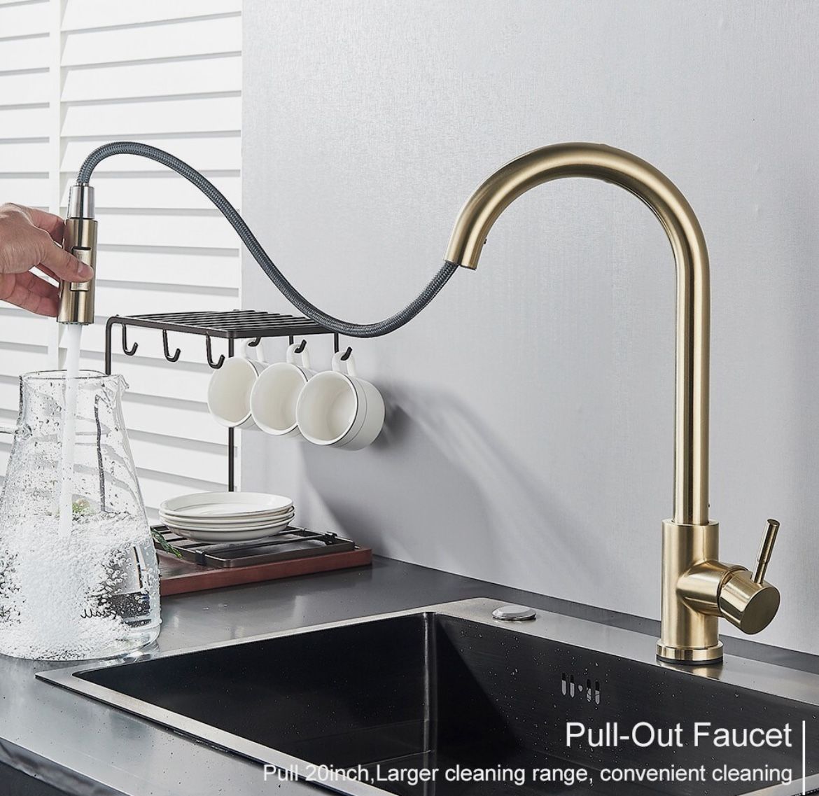 Touch Kitchen Sink Faucet Pull Down Sprayer Single Hole Mixer Tap Brushed Gold K9