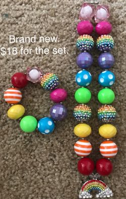 Rainbow chunky bead necklace set