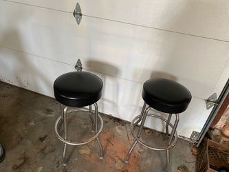 Pair of Black Vinyl Chrome Bar Stools