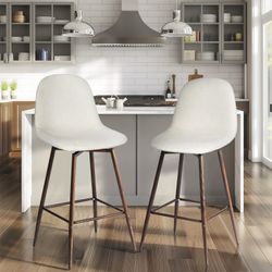 Homy Casa Charlton 2PC 26" Counter Height Swivel Barstool, Beige Fabric, Walnut Metal Legs, Open Box