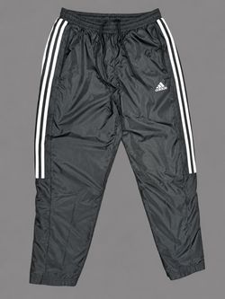 Adidas Track Pants Size L Black 3-Stripe Windbreaker Zip Pockets