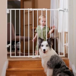 Babelio 26-43" No Bottom Bar Baby Gate for Babies, Elders and Pets, 2-in-1 Hardware Mount Dog Gate for The House, Stairs and Doorways, with Large Walk