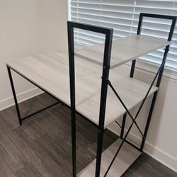White Office Desk With Adjustable Shelves 