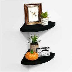 Black Corner Shelves, Modern Floating Corner Shelf for Space-Saving Storage in Bathroom, Bedroom, Kitchen, and More, Set of 2