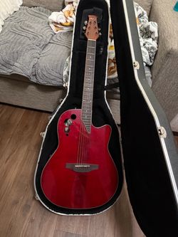 Applause by Ovation Acoustic-Electric Guitar – Red – Hard Case Included