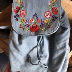 Denim Embroidered Backpack