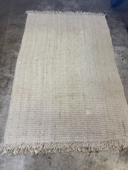 Cream Woven Area Rug with Fringe