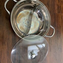 Stainless Steel W/ Divider Round Hot Pot Shabu Pot & Glass Lid