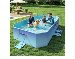 HeySplash Foldable Pool, Non-Inflatable Swimming Pool with Rigid Puncture-Proof Hard Composite Board, Kiddie Pool Outdoor Pool, Adults & Kids Pool for