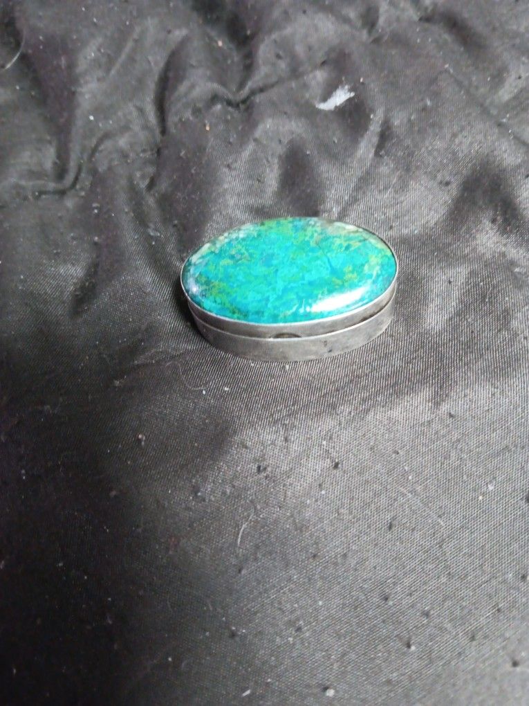 Antique Silver (Chrysocolla) Pill Box
