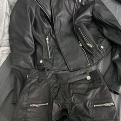 Faux Leather Jacket Short Set Size Small 