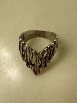 Vintage 1970s Brutalist Sterling Silver Cutout Chevron V-Shape Statement Ring
