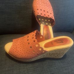 Rose Colored Spring Step Wedge/Platform Sandals With 3-1/4 Heel