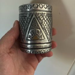 Unique hand-carved aluminum-covered wooden mate cup