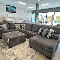 Brand New 🌛$10 Down Payment Finance ▪️▪️ Ballinasloe Dark Gray 3 Piece Sectional with Chaise 