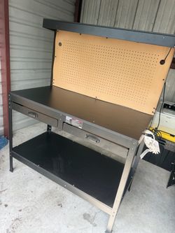 Steel Workbench with Pegboard and Drawers