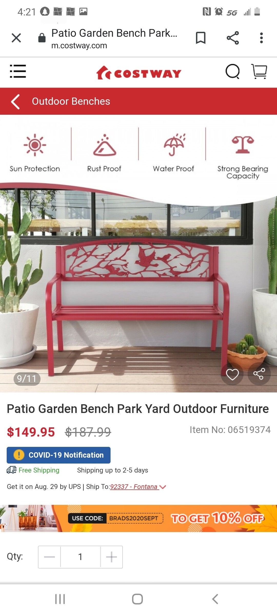 Patio Garden Bench Park Yard Outdoor Furniture