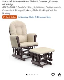Storkcraft Premium Hoop Glider and Ottoman Set – Espresso / Beige Cushion