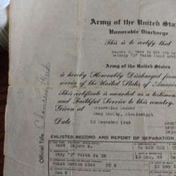 World War 2 Discharge Papers 