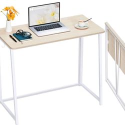 WOHOMO Folding Desk, Small Foldable Desk 31.5" for Small Spaces, Space Saving Computer Table Writing Workstation for Home Office, Easy Assembly, Oak