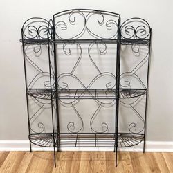 Vintage Indoor Outdoor Wrought Iron Wire Scroll 3 Tier 9 Shelves Collapsible Rack Plant Stand