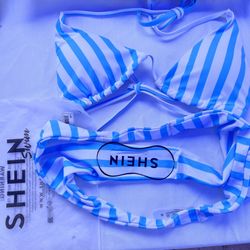 SHEIN Swim Striped Triangle Bikini Swimsuit 