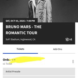 BRUNO MARS TICKET SOFI STADIUM