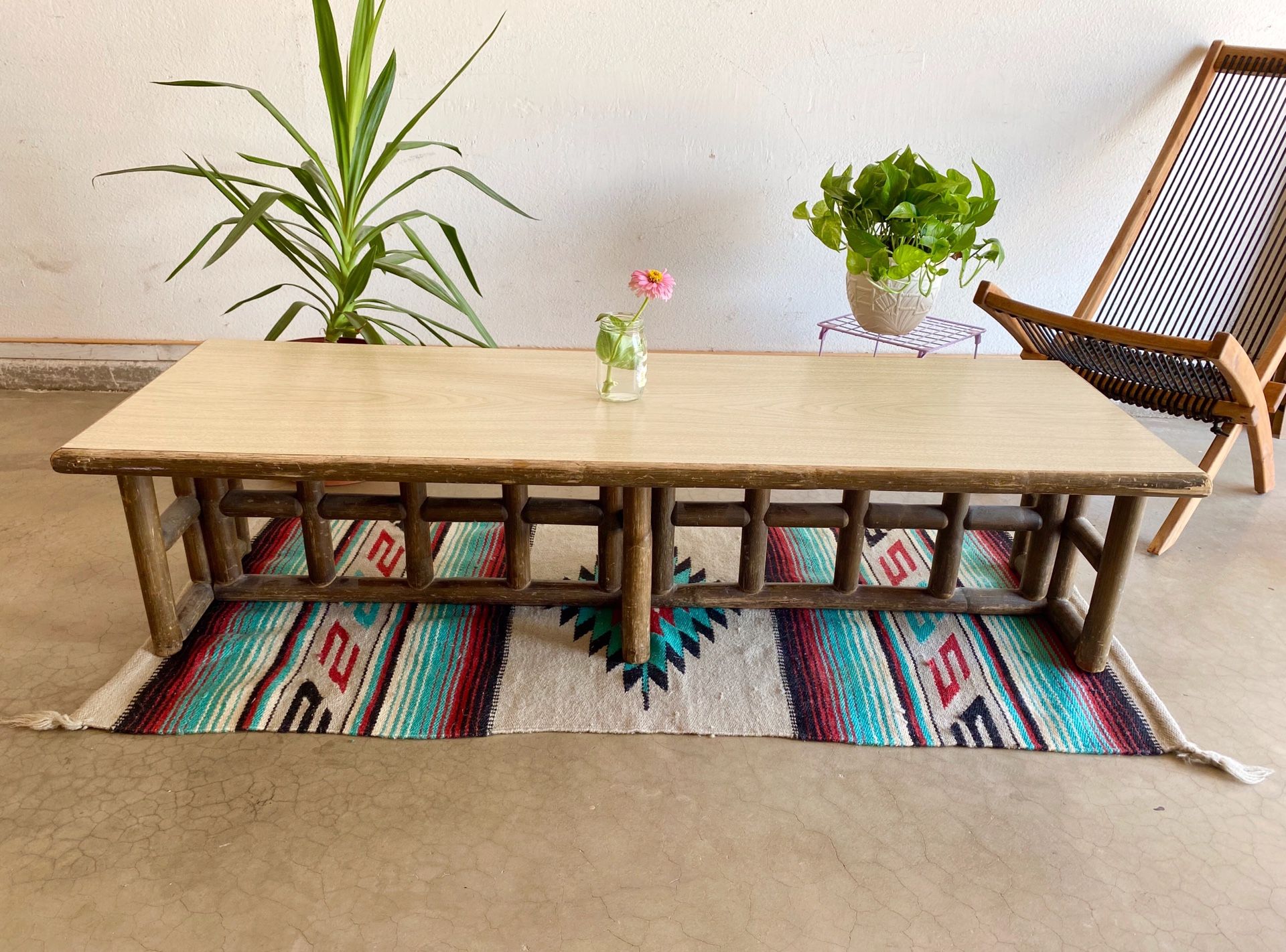 Vintage Boho Chic Bamboo Rattan and Wicker Table Set