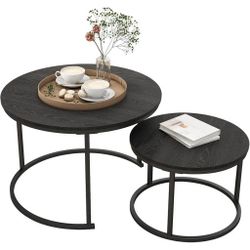 HOJINLINERO Round Coffee Table,Nesting Coffee Table Set of 2,Center Tables for Living Room,Office, Home Small Space,Stacking Side Tables,Sturdy and Ea