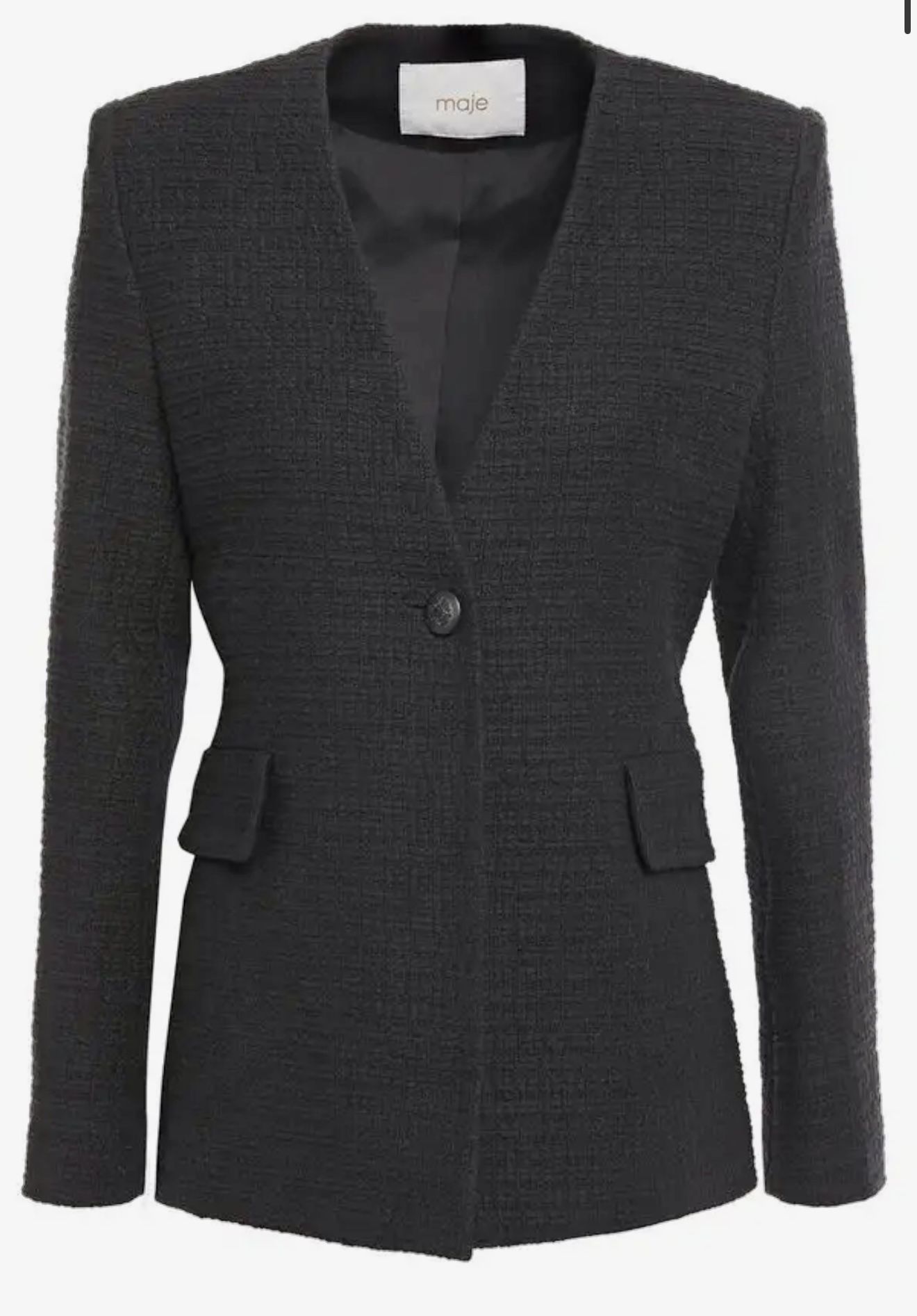 Maje Black Cotton-Tweed Blazer