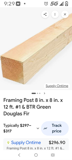 2- 8 in -8in by 12ft grade 1 Douglas fir beams
