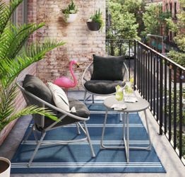 3pc Metal Mesh Patio Small Space Chair and Accent Table Set, Outdoor Furniture Set - Pewter/Black - Room Essentials